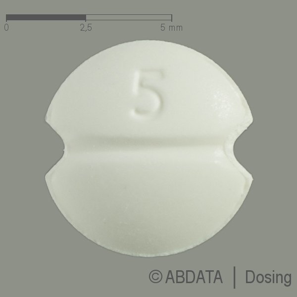 Produktabbildungen für LISINOPRIL AL 5 mg Tabletten in der Vorder-, Hinter- und Seitenansicht.