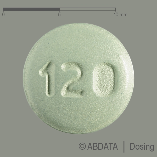 Produktabbildungen für ETORICOXIB Mylan 120 mg Filmtabletten in der Vorder-, Hinter- und Seitenansicht.