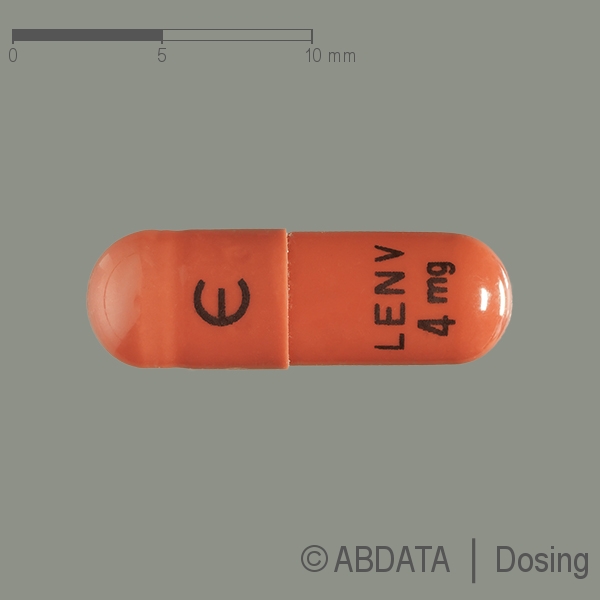 Produktabbildungen für LENVIMA Eisai 4 mg Hartkapseln in der Vorder-, Hinter- und Seitenansicht.