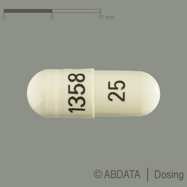 Produktabbildungen für PREGABIN 25 mg Hartkapseln in der Vorder-, Hinter- und Seitenansicht.