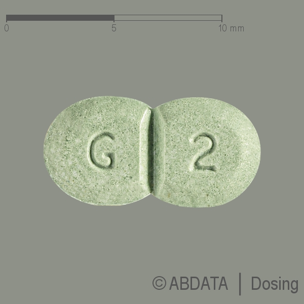 Produktabbildungen für GLIMEPIRID-1A Pharma 2 mg Tabletten in der Vorder-, Hinter- und Seitenansicht.