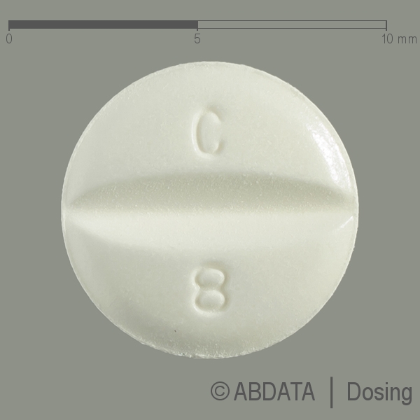 Produktabbildungen für CANDESARTAN-ratiopharm 8 mg Tabletten in der Vorder-, Hinter- und Seitenansicht.
