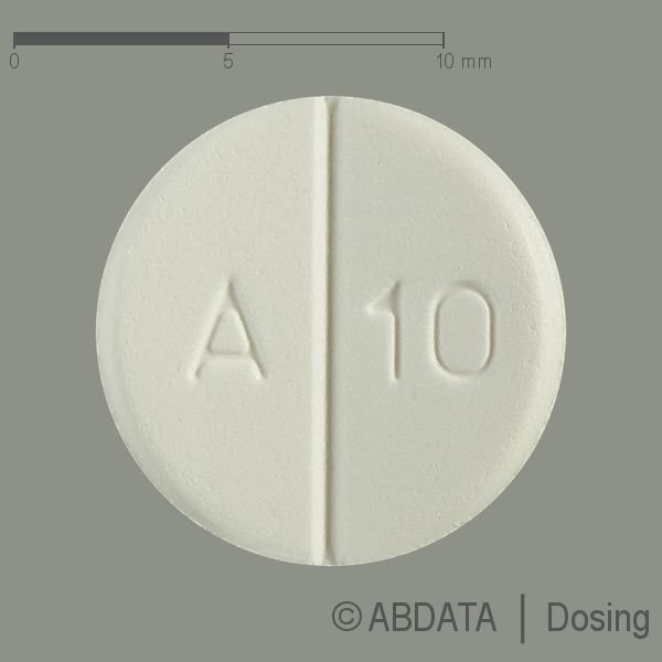 Produktabbildungen für AMLODIPIN besilat AbZ 10 mg Tabletten in der Vorder-, Hinter- und Seitenansicht.