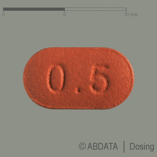 Produktabbildungen für RISPERIDON AL 0,5 mg Filmtabletten in der Vorder-, Hinter- und Seitenansicht.