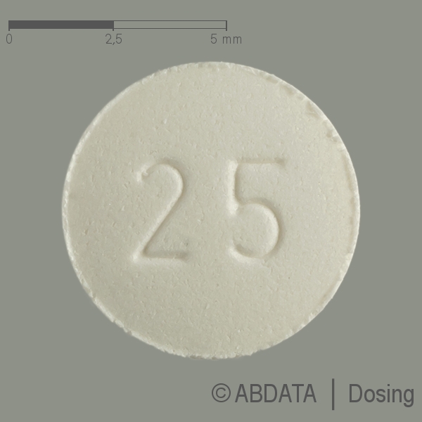 Produktabbildungen für L-THYROXIN beta 25 μg Tabletten in der Vorder-, Hinter- und Seitenansicht.