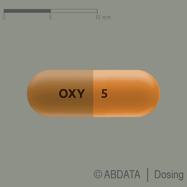 Produktabbildungen für OXYCODON AL 5 mg Hartkapseln in der Vorder-, Hinter- und Seitenansicht.