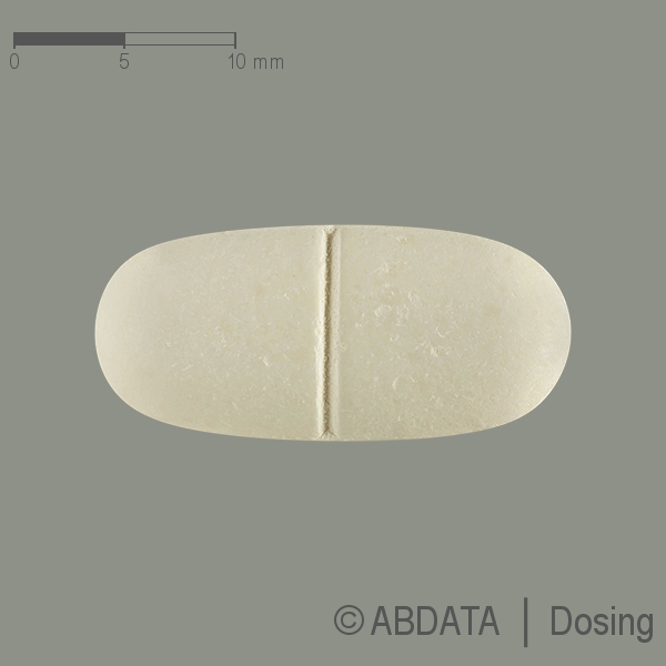 Produktabbildungen für AMOXICILLIN/Clavulansäure AAA-Pharma 875 mg/125 mg in der Vorder-, Hinter- und Seitenansicht.