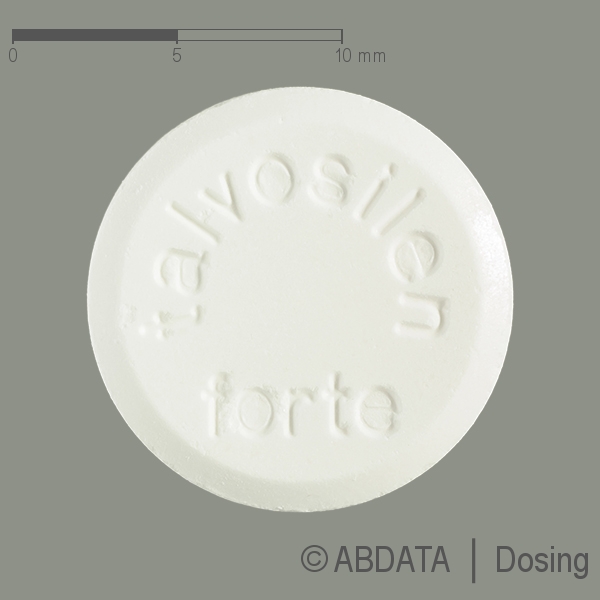 Produktabbildungen für TALVOSILEN forte 500 mg/30 mg Tabletten in der Vorder-, Hinter- und Seitenansicht.