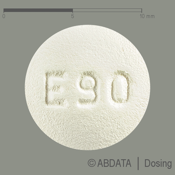 Produktabbildungen für ETORICOXIB BASICS 90 mg Filmtabletten in der Vorder-, Hinter- und Seitenansicht.