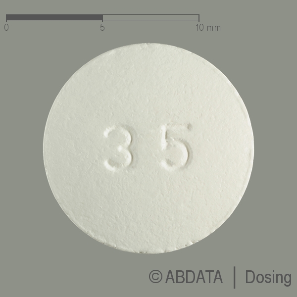 Produktabbildungen für ACARA 35 mg Filmtabletten in der Vorder-, Hinter- und Seitenansicht.