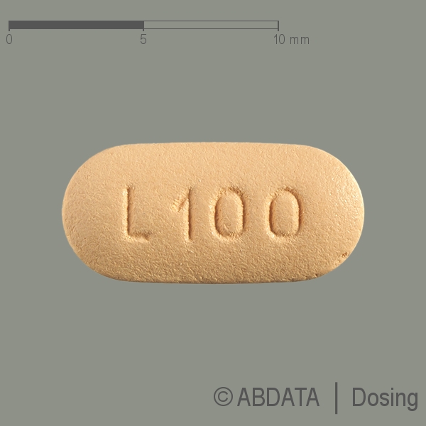 Produktabbildungen für LAMIVUDIN Teva 100 mg Filmtabletten in der Vorder-, Hinter- und Seitenansicht.