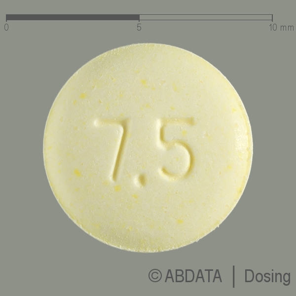 Produktabbildungen für ZALASTA 7,5 mg Tabletten in der Vorder-, Hinter- und Seitenansicht.