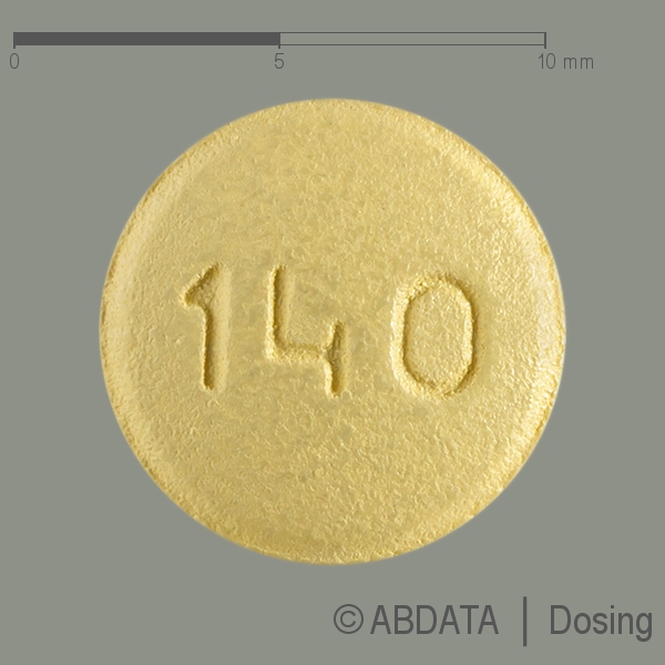 Produktabbildungen für IMBRUVICA 140 mg Filmtabletten in der Vorder-, Hinter- und Seitenansicht.