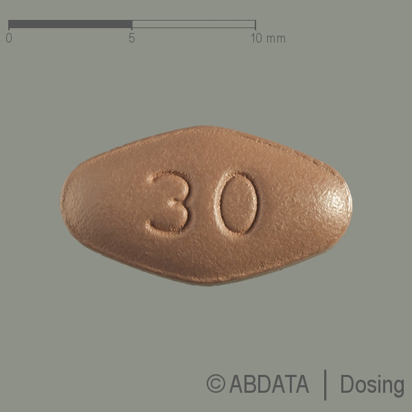 Produktabbildungen für OTEZLA 30 mg Filmtabletten in der Vorder-, Hinter- und Seitenansicht.