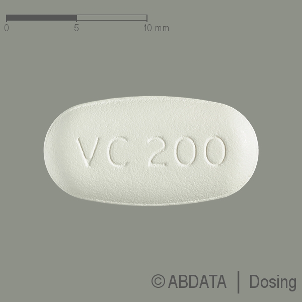 Produktabbildungen für VORICONAZOL Denk 200 mg Filmtabletten in der Vorder-, Hinter- und Seitenansicht.