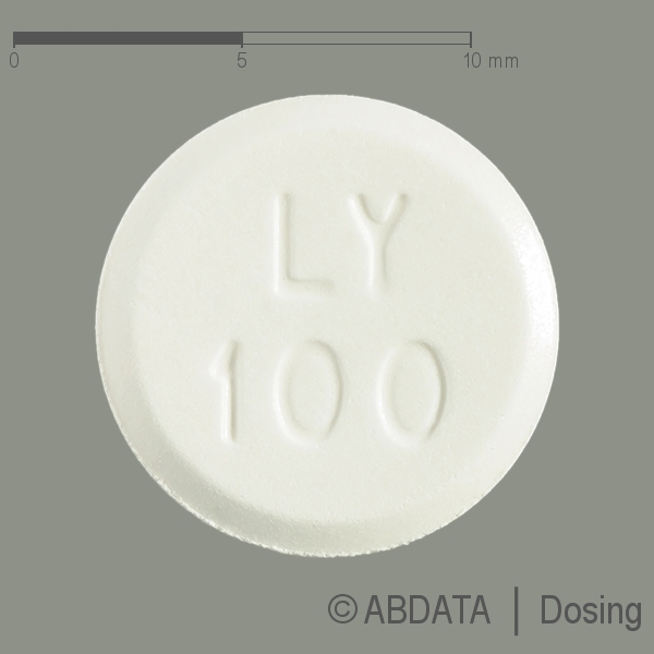 Produktabbildungen für LAMOTRIGIN dura 100 mg Tabletten in der Vorder-, Hinter- und Seitenansicht.