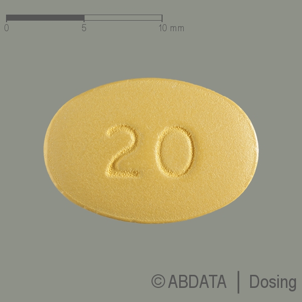 Produktabbildungen für TADAGIS 20 mg Filmtabletten in der Vorder-, Hinter- und Seitenansicht.