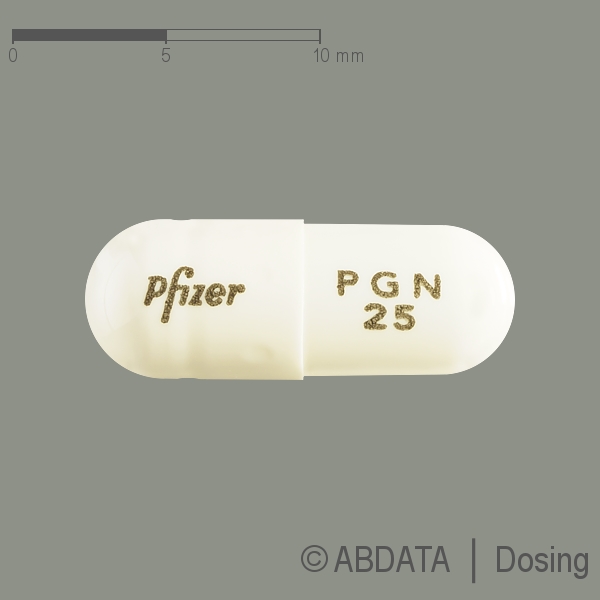Produktabbildungen für LYRICA 25 mg Hartkapseln in der Vorder-, Hinter- und Seitenansicht.