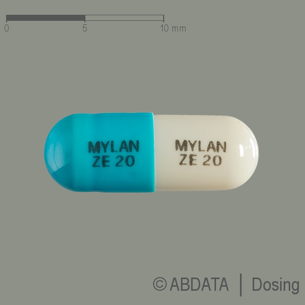 Produktabbildungen für ZIPRASIDON Mylan 20 mg Hartkapseln in der Vorder-, Hinter- und Seitenansicht.
