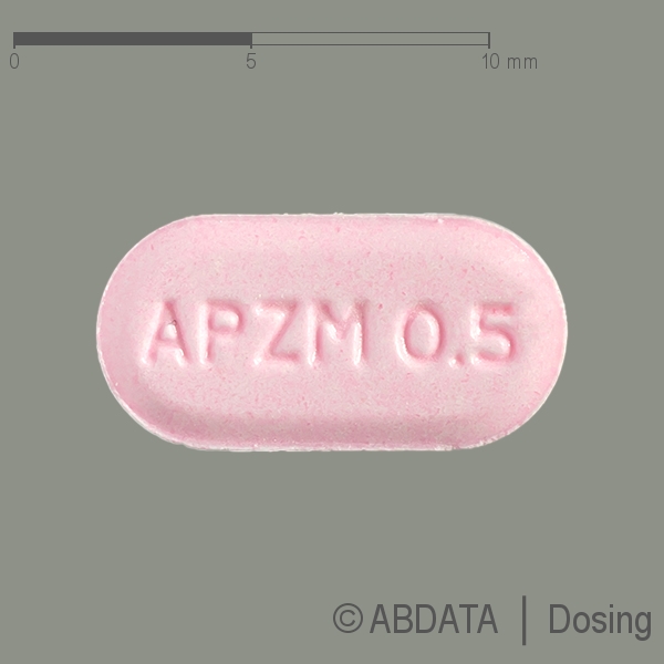 Produktabbildungen für ALPRAZOLAM-ratiopharm 0,5 mg Tabletten in der Vorder-, Hinter- und Seitenansicht.