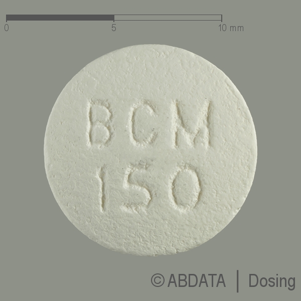 Produktabbildungen für BICALUTAMID Aristo 150 mg Filmtabletten in der Vorder-, Hinter- und Seitenansicht.