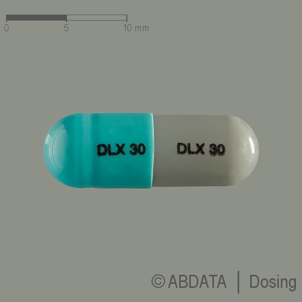 Produktabbildungen für DULOXETIN AbZ 30 mg magensaftresistente Hartkaps. in der Vorder-, Hinter- und Seitenansicht.