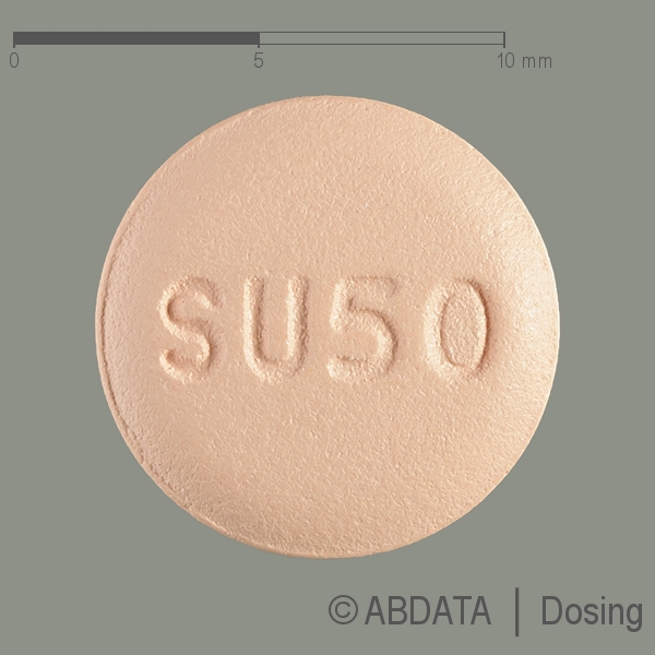 Produktabbildungen für SUMATRIPTAN dura 50 mg Filmtabletten in der Vorder-, Hinter- und Seitenansicht.