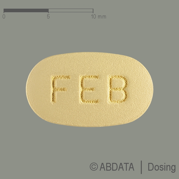 Produktabbildungen für FEBUXOSTAT PUREN 80 mg Filmtabletten in der Vorder-, Hinter- und Seitenansicht.