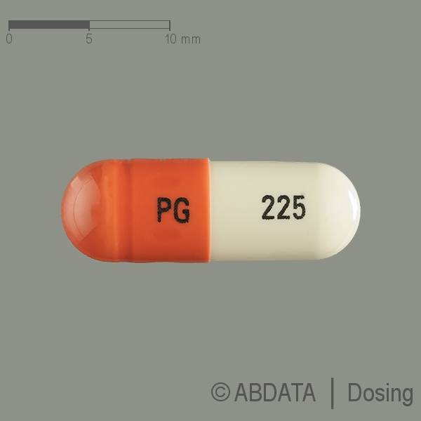 Produktabbildungen für PREGABALIN Accord 225 mg Hartkapseln in der Vorder-, Hinter- und Seitenansicht.