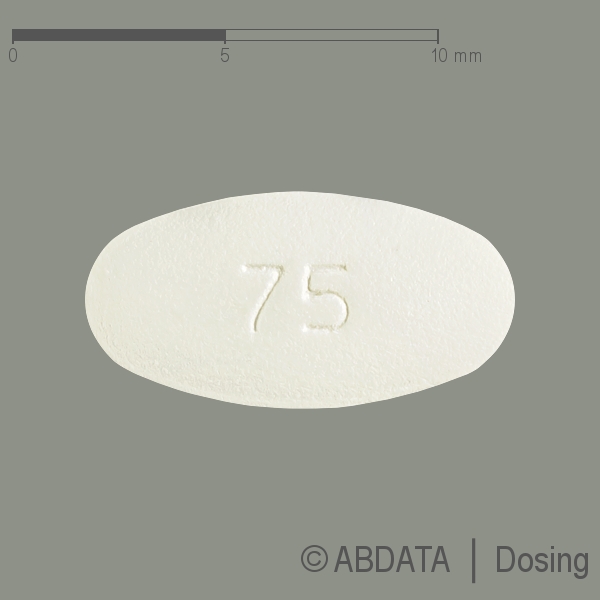 Produktabbildungen für IRBESARTAN-1A Pharma 75 mg Filmtabletten in der Vorder-, Hinter- und Seitenansicht.