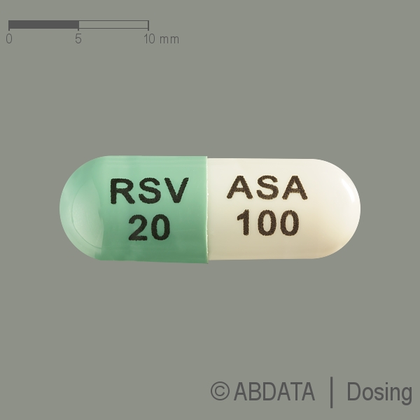 Produktabbildungen für ROSUASS APONTIS 20 mg/100 mg Hartkapseln in der Vorder-, Hinter- und Seitenansicht.