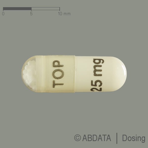 Produktabbildungen für TOPAMAX 25 mg Hartkapseln in der Vorder-, Hinter- und Seitenansicht.
