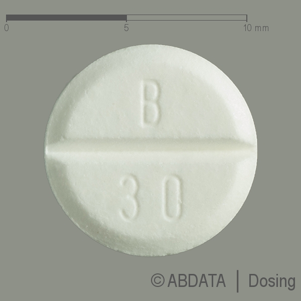 Produktabbildungen für CLONISTADA 0,3 mg Tabletten in der Vorder-, Hinter- und Seitenansicht.
