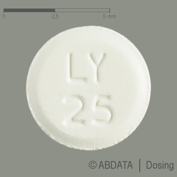 Produktabbildungen für LAMOTRIGIN dura 25 mg Tabletten in der Vorder-, Hinter- und Seitenansicht.