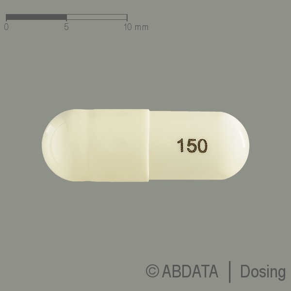 Produktabbildungen für PREGABALIN-biomo 150 mg Hartkapseln in der Vorder-, Hinter- und Seitenansicht.