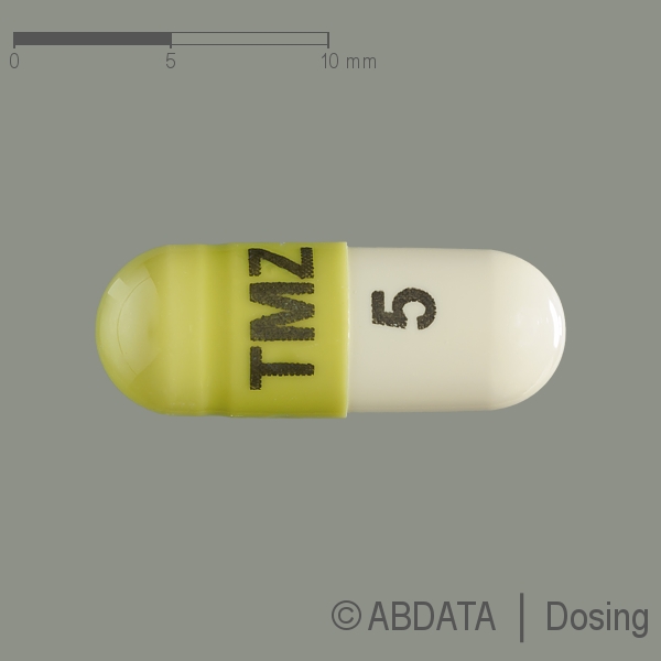 Produktabbildungen für TEMOZOLOMID Accord 5 mg Hartkapseln Sachets in der Vorder-, Hinter- und Seitenansicht.
