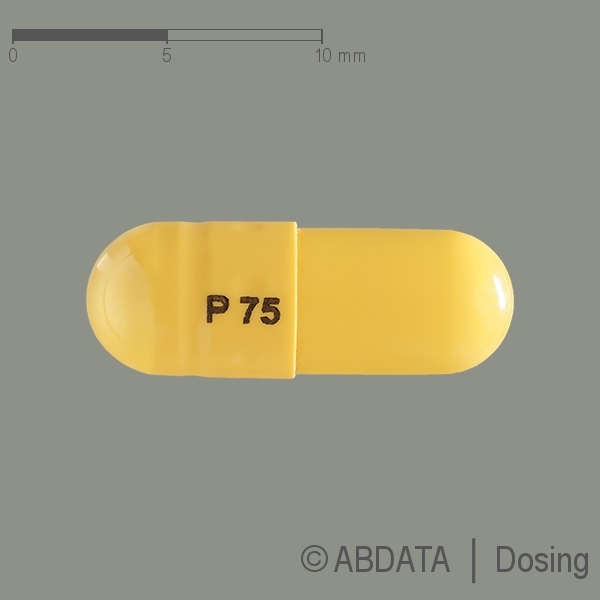 Produktabbildungen für PREGABALIN Krka 75 mg Hartkapseln in der Vorder-, Hinter- und Seitenansicht.