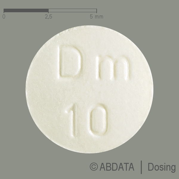 Produktabbildungen für DOMPERIDON HEXAL 10 mg Tabletten in der Vorder-, Hinter- und Seitenansicht.