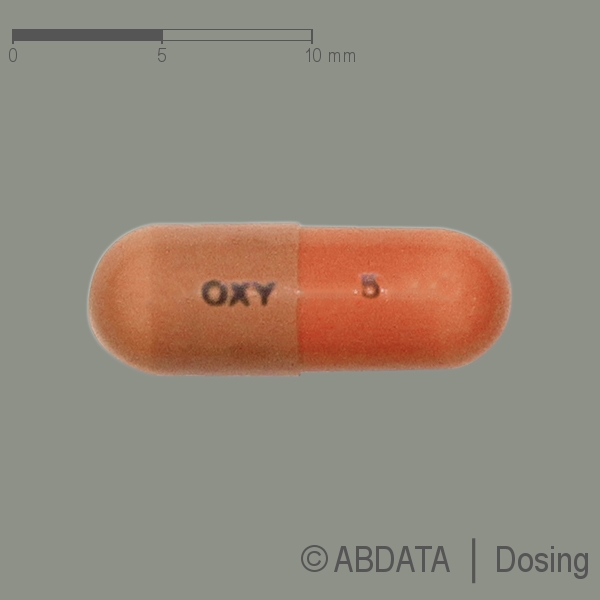 Produktabbildungen für OXYCODON-HCl-ratiopharm akut 5 mg Hartkapseln in der Vorder-, Hinter- und Seitenansicht.