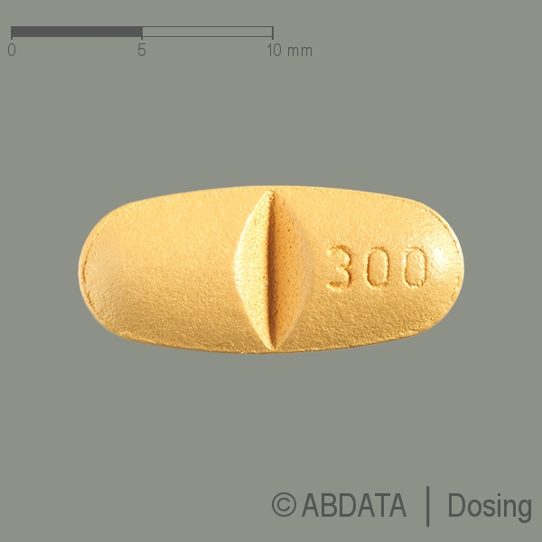 Produktabbildungen für OXCARBAZEPIN AL 300 mg Filmtabletten in der Vorder-, Hinter- und Seitenansicht.