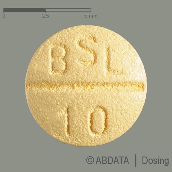 Produktabbildungen für BISOPROLOL STADA 10 mg Filmtabletten in der Vorder-, Hinter- und Seitenansicht.