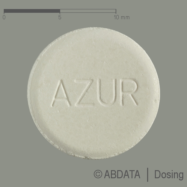 Produktabbildungen für AZUR Tabletten in der Vorder-, Hinter- und Seitenansicht.