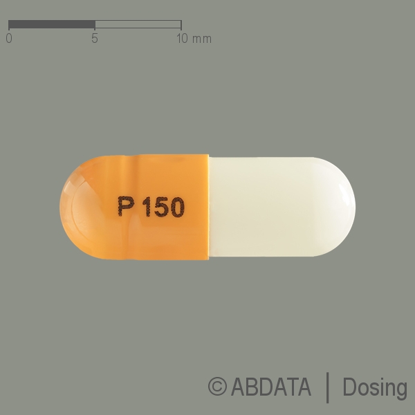 Produktabbildungen für PREGABALIN Krka 150 mg Hartkapseln in der Vorder-, Hinter- und Seitenansicht.
