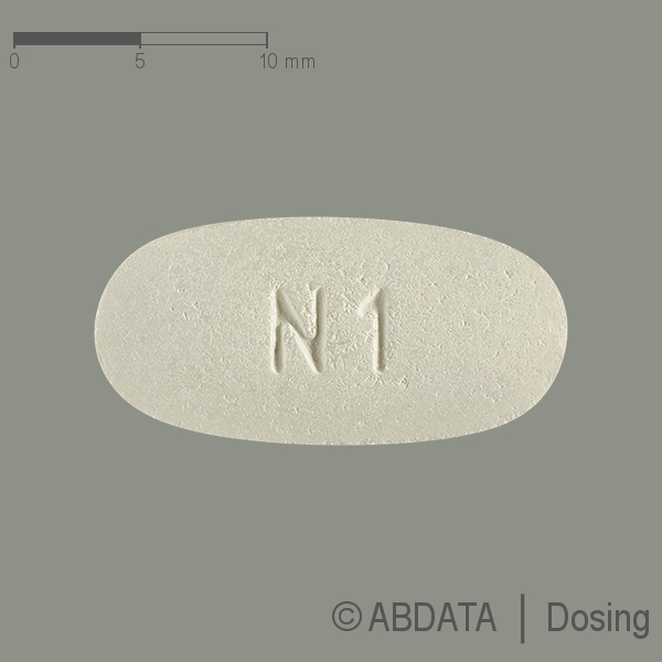 Produktabbildungen für NEVIRAPIN AXiromed 400 mg Retardtabletten in der Vorder-, Hinter- und Seitenansicht.