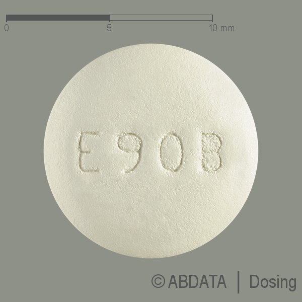 Produktabbildungen für ERLOTINIB beta 150 mg Filmtabletten in der Vorder-, Hinter- und Seitenansicht.