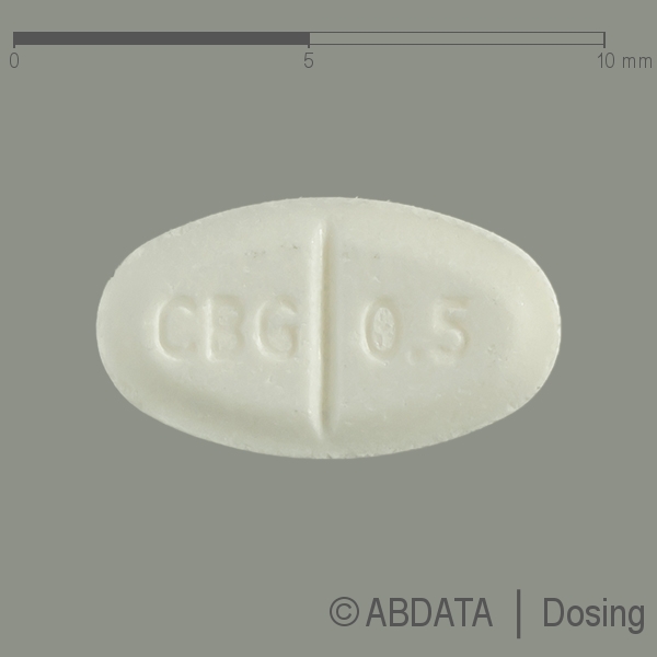 Produktabbildungen für CABERGOLIN Teva 0,5 mg Tabletten in der Vorder-, Hinter- und Seitenansicht.