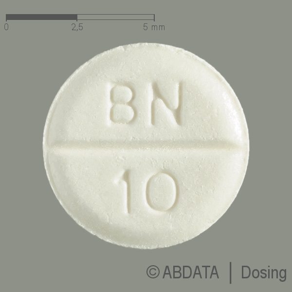 Produktabbildungen für BACLOFEN dura 10 mg Tabletten in der Vorder-, Hinter- und Seitenansicht.