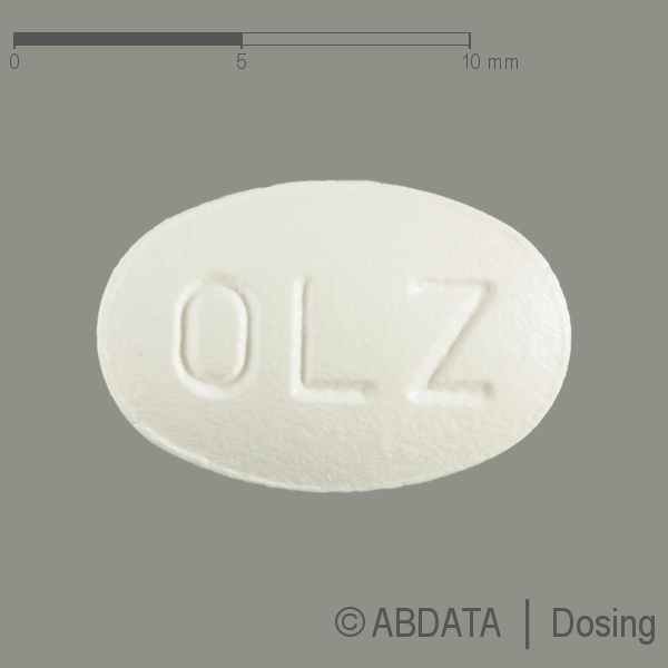 Produktabbildungen für OLANZAPIN beta 10 mg Filmtabletten in der Vorder-, Hinter- und Seitenansicht.