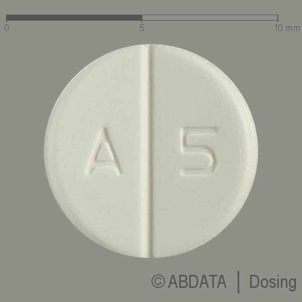 Produktabbildungen für AMLODIPIN besilat AbZ 5 mg Tabletten in der Vorder-, Hinter- und Seitenansicht.