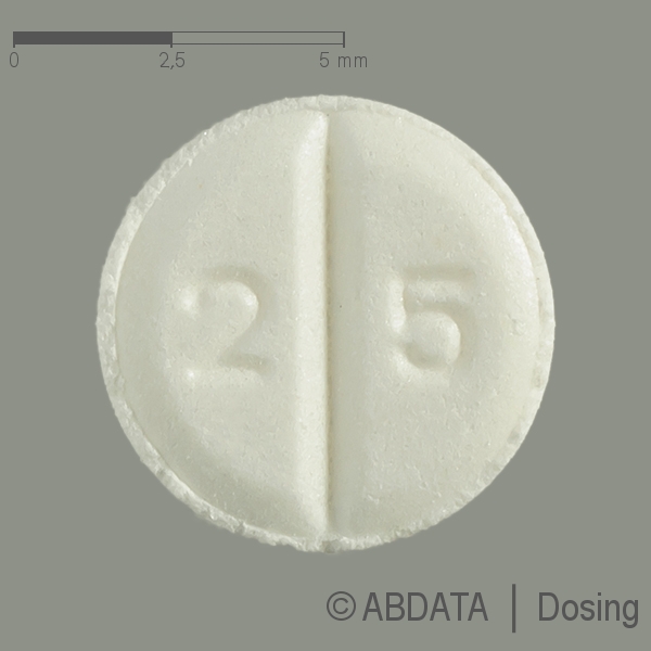 Produktabbildungen für OBSIDAN 25 mg Tabletten in der Vorder-, Hinter- und Seitenansicht.